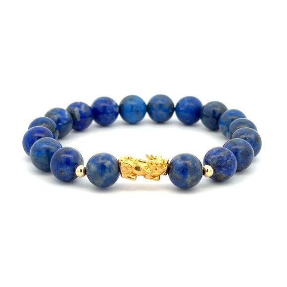 18K Gold Dragon Pixiu Piyao Lucky Charm Beads Bracelet Gemstones Lapis Lazuli 8m - Picture 3 of 8